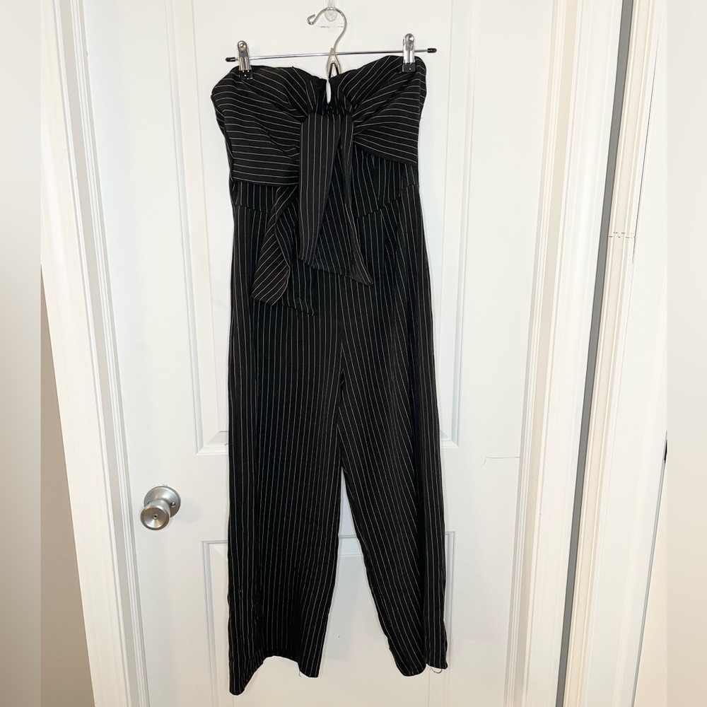 SCOBE - size small - strapless pinstriped jumpsuit - black and white stripes